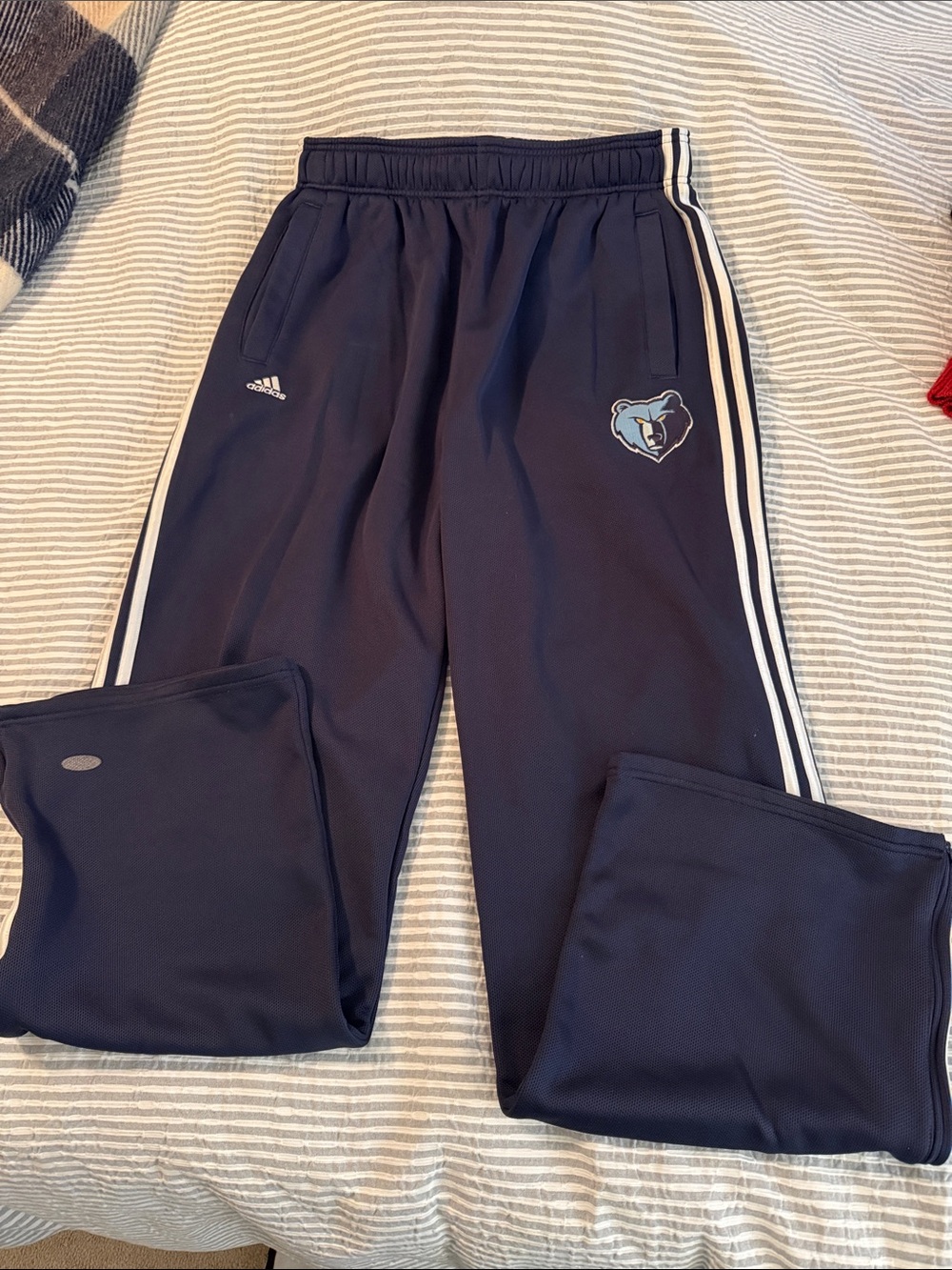 adidas Navy Team Issue Memphis Grizzlies Sweatpants with White Stripes